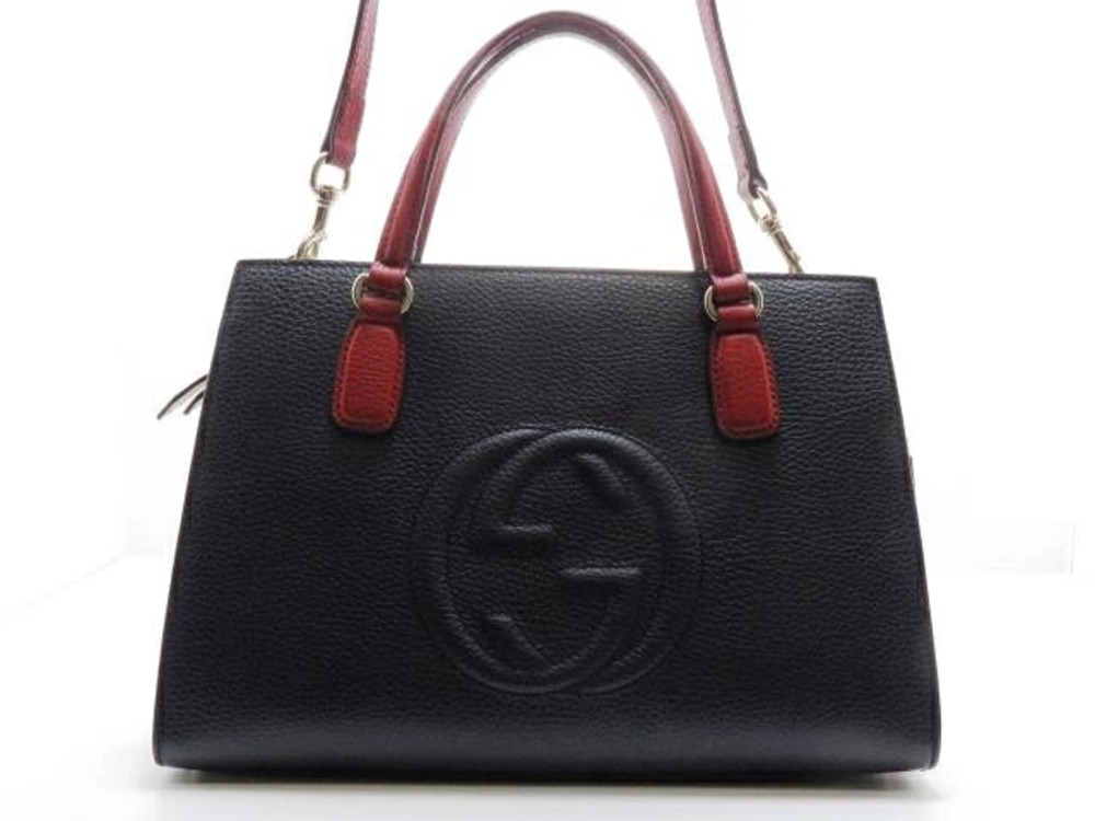 Gucci Bag Shoulder Navy Blue Ivory White Red Calfskin